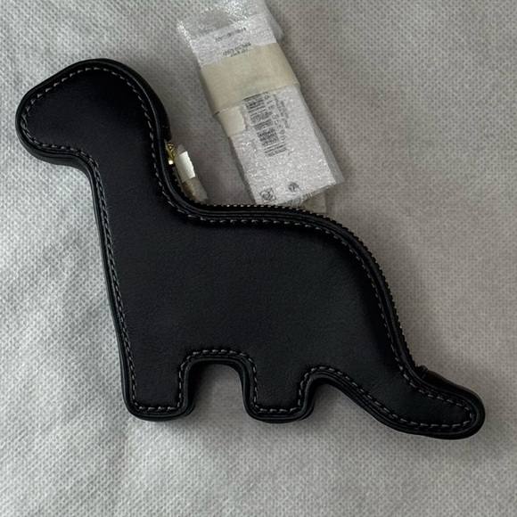 NWT COACH DINOSAUR BLACK LEATHER COIN PURSE BAG CHARM KEYCHAIN - Picture 4 of 8